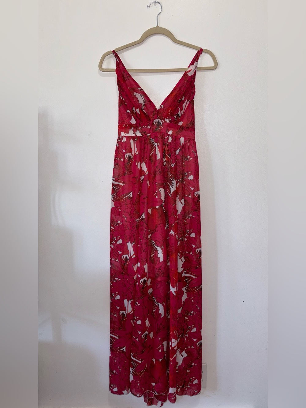 Forever 21 Women’s Red Floral Maxi Dress - Sleeveless V-Neck - Picture 2 of 8